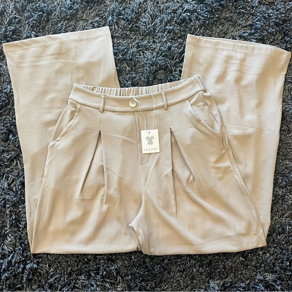 🌺NWT CLOZOZ BEIGE HIGH WAISTED WIDE LEG TROUSER PANT SIZE SMALL🌺 - Picture 2 of 5